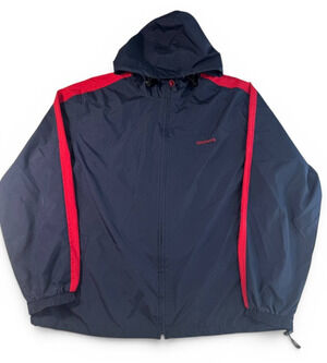 Chaps Ralph Lauren Windbreaker Jacket Mens XL Navy Red Hooded Full Zip
